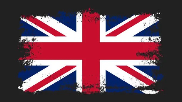 Vector illustration of Grunge Great Britain flag. Isolated on black background. Vector illustration
