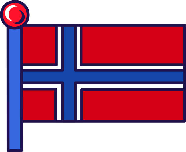 Norway kingdom national flag on flagstaff vector Norway kingdom national flag on flagstaff vector. Blue and white nordic cross on red field, official symbol of european country. Territory traditional insignia flat cartoon illustration national geographic stock illustrations