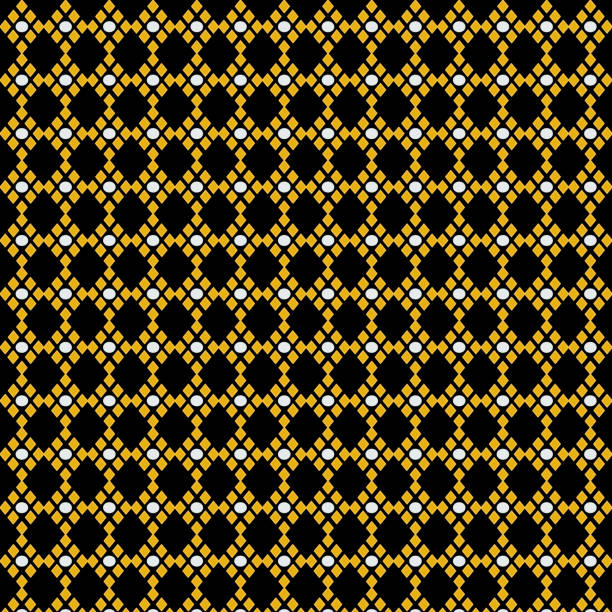 Elegance golden diamond square beauty design seamless geometric pattern with center white bubble circle dot on black background