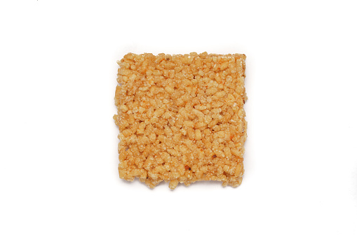 Close-up crispy rice on white background