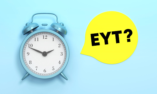 Clock and EYT Speech Bubble. Türkiye retirement concept.