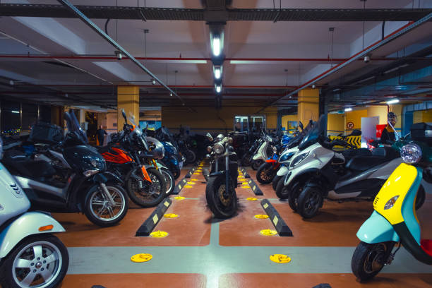 Istanbul, Turkey - January 09th 2023. Motorcycles parked in a parking garage in Istanbul