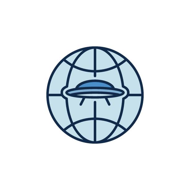 ilustrações de stock, clip art, desenhos animados e ícones de ufo inside earth globe vector extraterrestrial civilizations colored icon - map the future of civilization