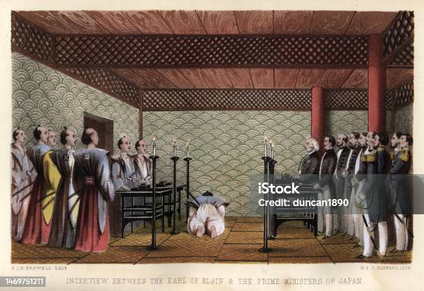 エルギン伯爵ジェームズブルースが日本の首相と会談日英修好通商条約1858年 1850~1859年のベクターアート素材や画像を多数ご用意