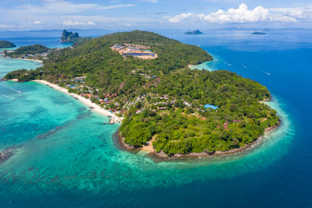 istock phi phi island and resort tourist boat aerial view 1469753688