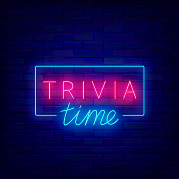 Trivia time neon sign. Geometric frame decoration. Quiz show label on brick wall. Vector stock illustration Trivia time neon sign. Geometric frame decoration. Quiz show label on brick wall. Game competition. Light advertising. Shiny typography banner. Vector stock illustration trivia stock illustrations
