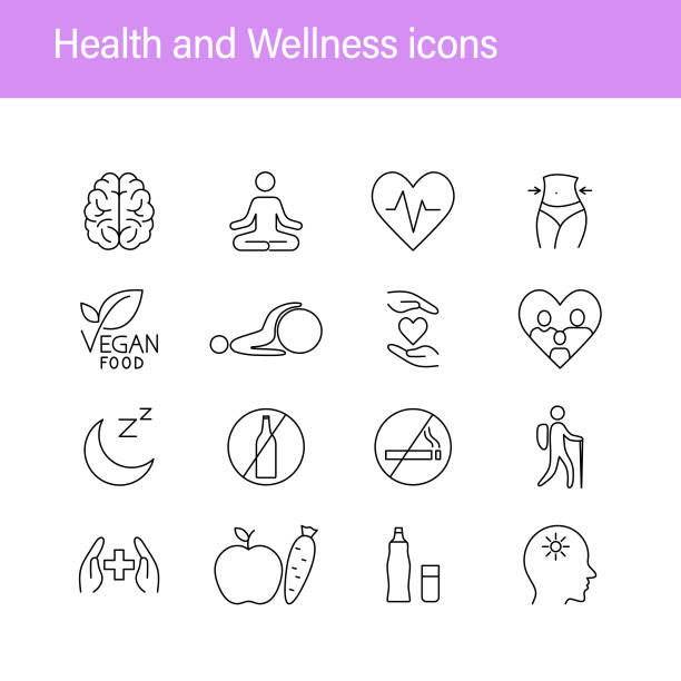 ilustraciones, imágenes clip art, dibujos animados e iconos de stock de iconos de salud y bienestar. trazo editable. conjunto de iconos de privilegios correctos - brain gym