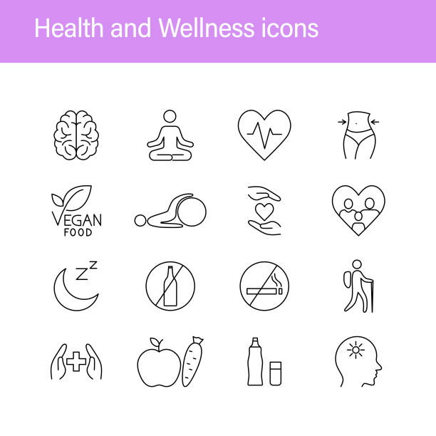 Health and wellness icons. Editable stroke. Correct privileges icons set Health and wellness icons. Editable stroke. Correct privileges icons set. The concept of a healthy lifestyle, proper nutrition, mental and physical health, sports, relaxation and good sleep. brain eater stock illustrations