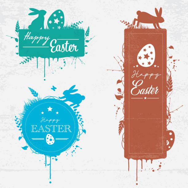 illustrazioni stock, clip art, cartoni animati e icone di tendenza di striscioni pasquali grunge con testo - floral pattern butterfly easter easter egg