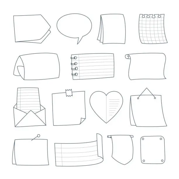 Vector illustration of Note hand drawn elements set