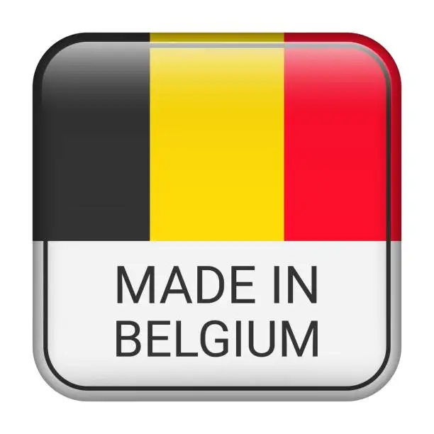 Vector illustration of Made in Belgium badge vector. Sticker with stars and national flag. Sign isolated on white background.