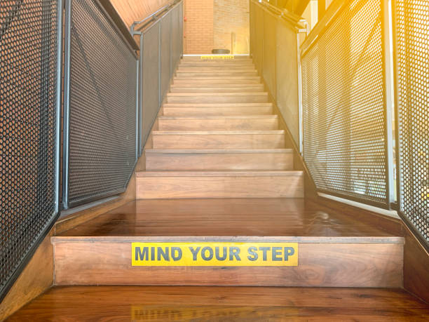 istock The wood stair with yellow light 1469770274