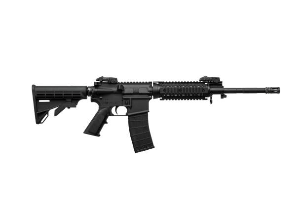 istock Modern automatic rifle isolated on white background. Weapons for police, special forces and the army. Automatic carbine with mechanical sights. Assault rifle on white back. 1469770310