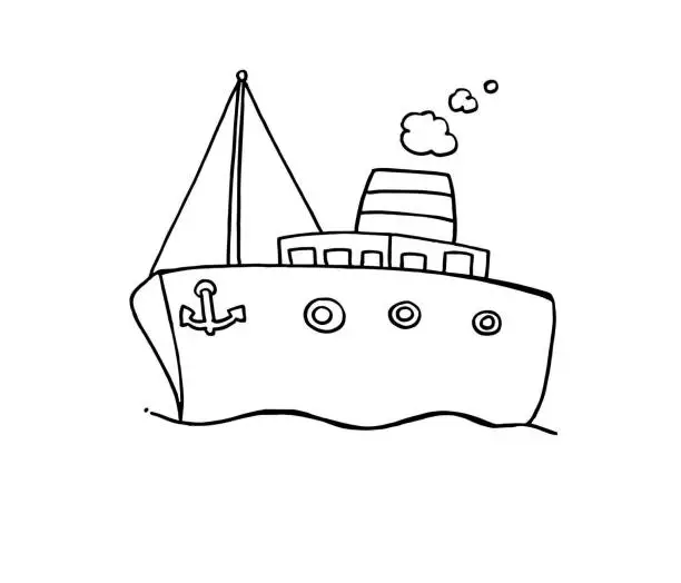 Vector illustration of Hand drawn cartoon ship