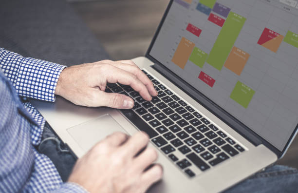 istock Calendar software showing schedule with many task. Businessman time management organization concept 1469770532