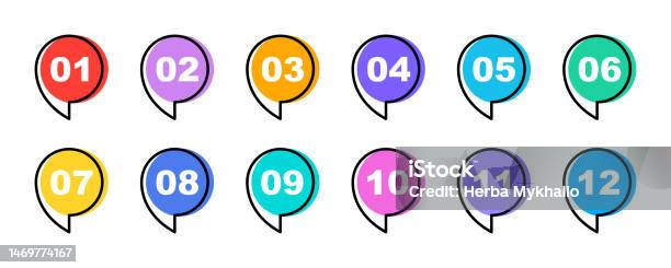 Number Pointer Number Pointer Vector Set Bullet Points Numbers Marker From 1 To 12 ...
