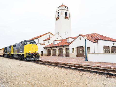 Boise train depot with moving train engine