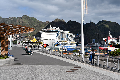 Santa Cruz de Tenerife, Spain - February 8, 2023 - The cruise ship AIDA Nova in the port of Santa Cruz de Tenerife, Spain.