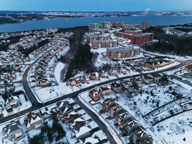 istock Aerial View of Snow Covered Subdivision 1469785911
