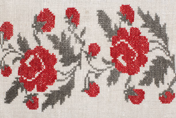 istock embroidery on an old linen towel with colored threads 1469789819