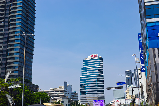 Skyline around Silom Rd in Bangkok In center is AIA office building tower