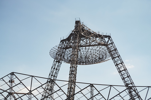 The metal structure of the astronomical radio telescope observatory on the territory of the Institute of the Ionosphere