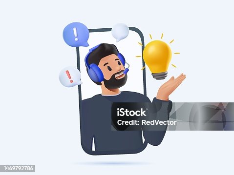 istock Customer support 3D illustration. Personal assistant service, person advisor and helpful advice services. Social media 1469792786