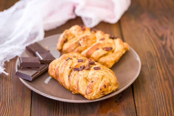 puff pastry cake with peaches and chocolate