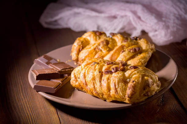 puff pastry cake with peaches and chocolate