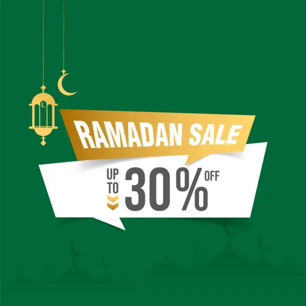 Vector illustration of Ramadan kareem  sale tag. Muslim ornamental hanging lantern. Greeting card islamic celebration background for graphic design vector stock illustration