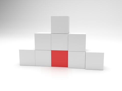 one red special cube and white cubes
