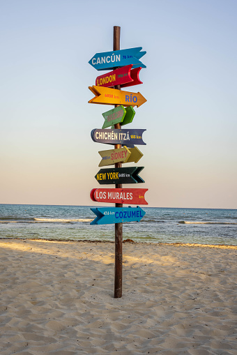 Directional sign listing cities and the distance to each