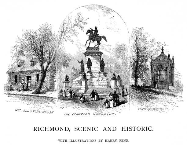 리치먼드, 버지니아, 미국, 지리학의 역사적인 장소 - richmond virginia james monroe tomb the americas north america stock illustrations