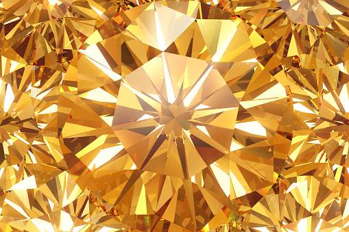 Beautiful sparkling citrine crystal. Top view. 3d illustration