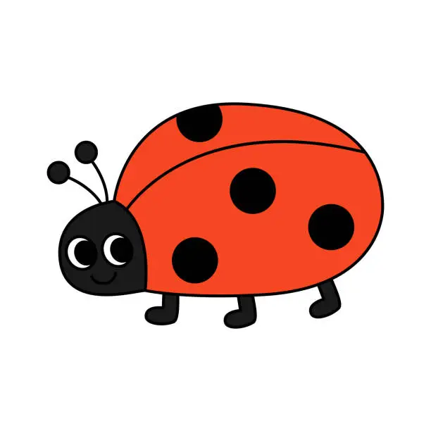 Vector illustration of Retro 70s groovy smiling ladybug. Cartoon hippie isolated vector illustration