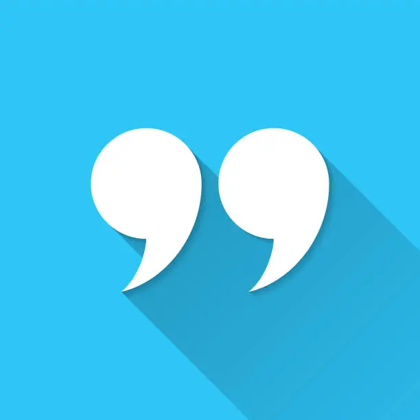 Vector illustration of Quotation marks symbol. Icon on blue background - Flat Design with Long Shadow