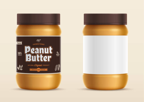 Peanut butter jar mockup with a label vector art illustration