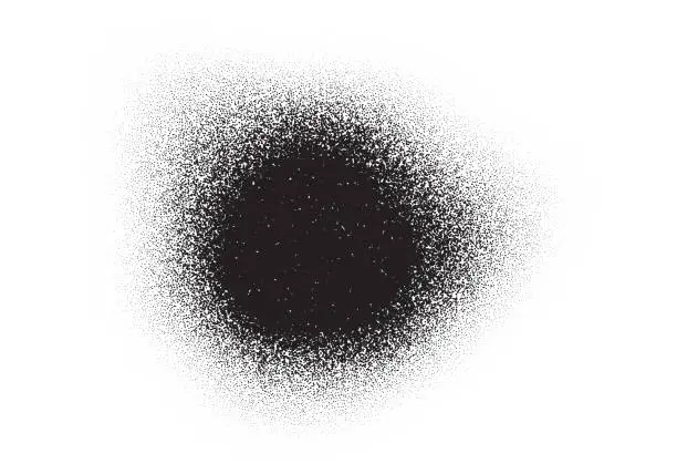 Vector illustration of Grainy noise circle, black dots grain or dotwork halftone round gradient pattern, abstract vector. Dotwork circle with dots noise spray or stain stipple texture effect