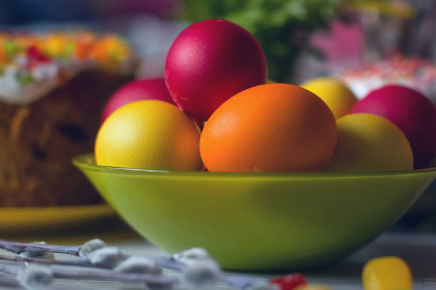 Easter colorful painted eggs stock photo