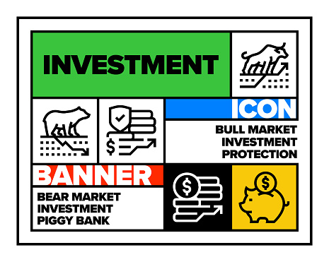 Investment Line Icon Set and Banner Design