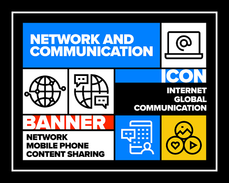 Network and Communication Line Icon Set and Banner Design