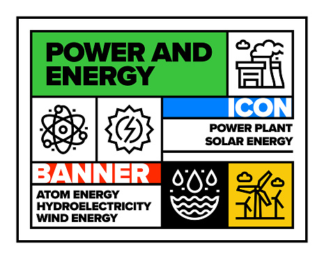 Power and Energy Line Icon Set and Banner Design