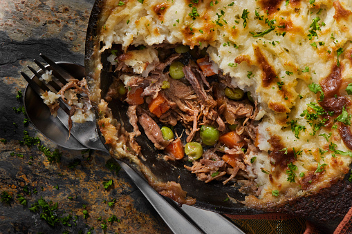 Braised Beef Roast Shepherd's Pie with Carrots, Onions and Peas