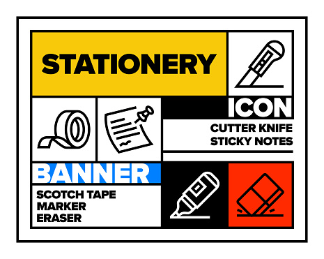 Stationery Line Icon Set and Banner Design