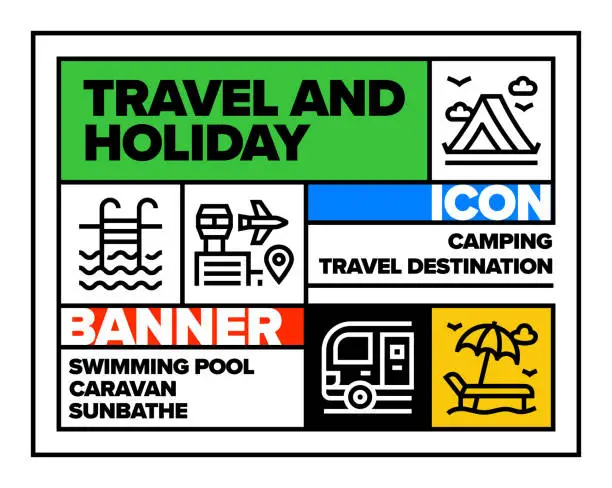 Vector illustration of Travel and Holiday Line Icon Set and Banner Design