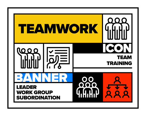 Teamwork Line Icon Set and Banner Design