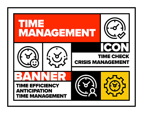 Time Management Line Icon Set and Banner Design