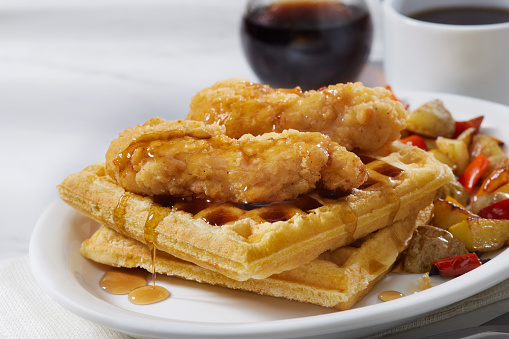 Fried Chicken Tenders with Buttermilk Waffles and Roasted Potato's