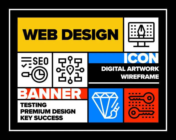 Vector illustration of Web Design Line Icon Set and Banner Design