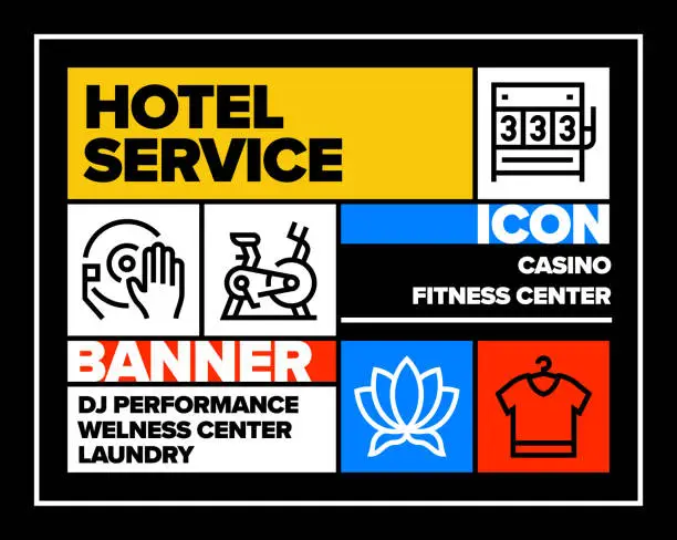 Vector illustration of Hotel Service Line Icon Set and Banner Design